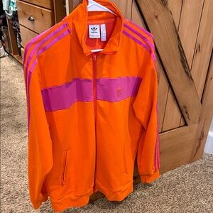 Adidas Bold Orange Jacket with Pink Stripes